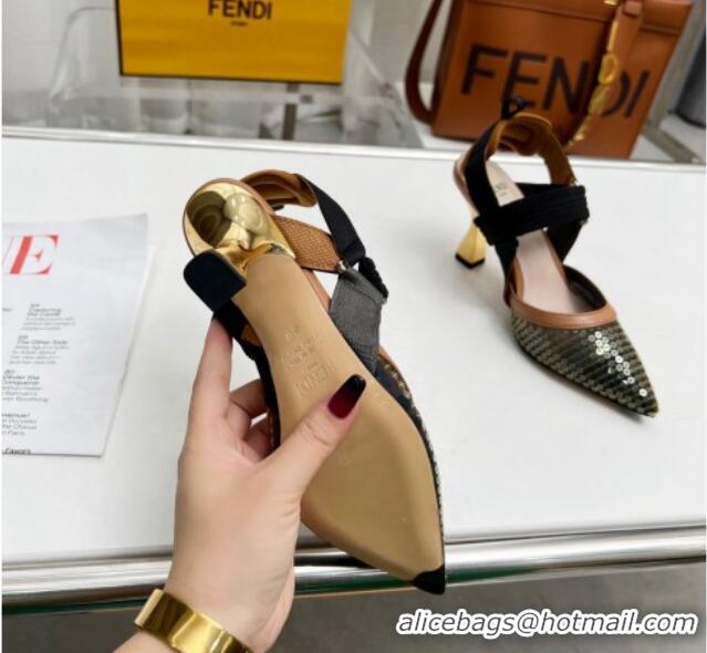 Big Discount Fendi Colibrì Slingback Pumps 8.5cm in FF Mesh with Sequins Green/Brown 804095