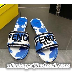 Low Price Fendi Canvas Flat Slide Sandals Blue 804097