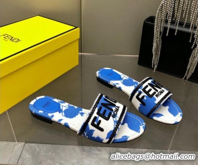 Low Price Fendi Canvas Flat Slide Sandals Blue 804097