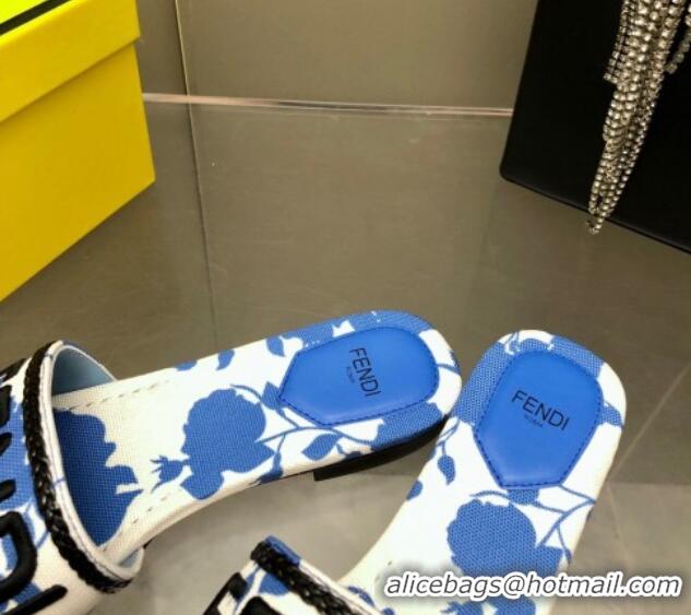 Low Price Fendi Canvas Flat Slide Sandals Blue 804097