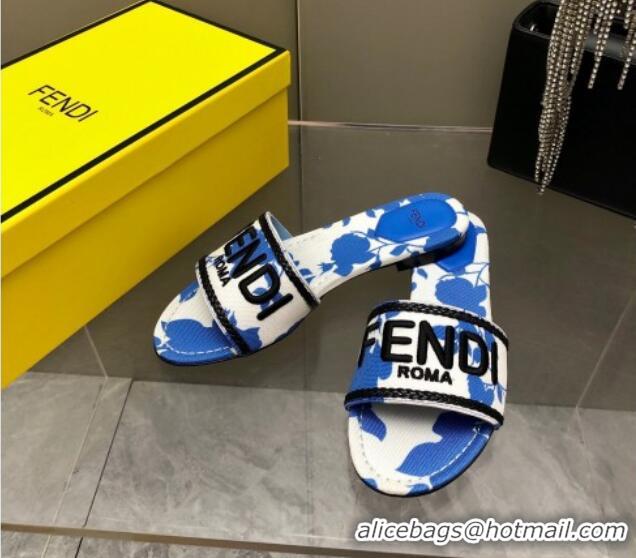 Low Price Fendi Canvas Flat Slide Sandals Blue 804097