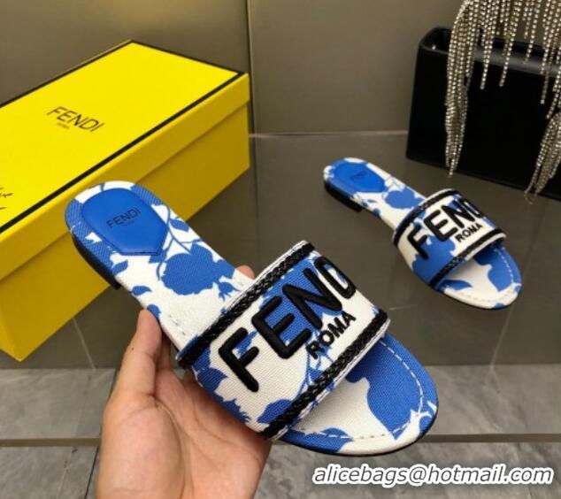 Low Price Fendi Canvas Flat Slide Sandals Blue 804097