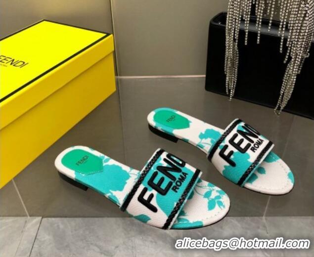 Good Product Fendi Canvas Flat Slide Sandals Green 804098