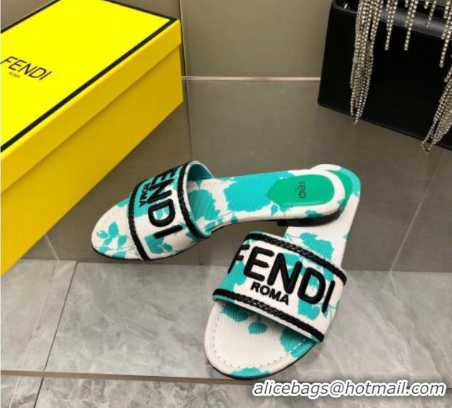 Good Product Fendi Canvas Flat Slide Sandals Green 804098