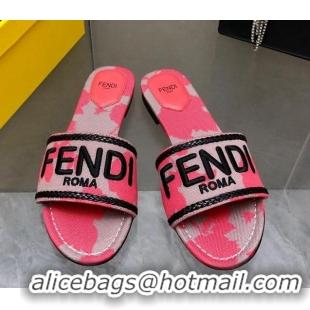 Classic Hot Fendi Canvas Flat Slide Sandals Pink 804099