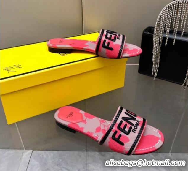 Classic Hot Fendi Canvas Flat Slide Sandals Pink 804099