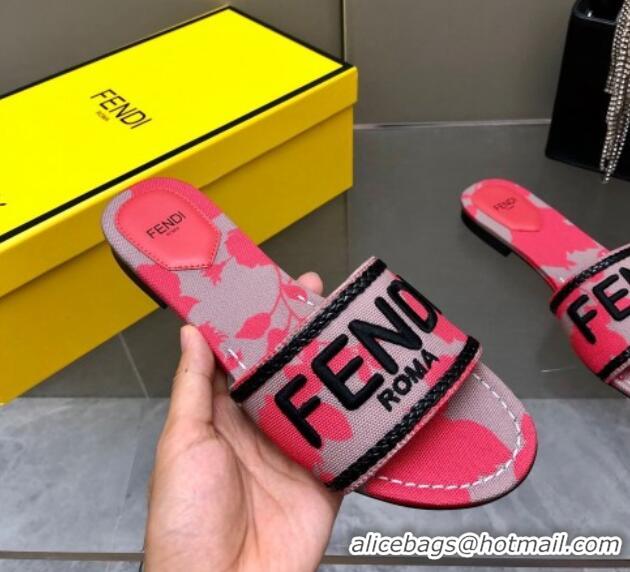 Classic Hot Fendi Canvas Flat Slide Sandals Pink 804099