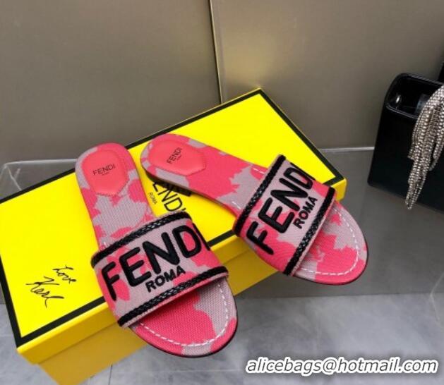 Classic Hot Fendi Canvas Flat Slide Sandals Pink 804099