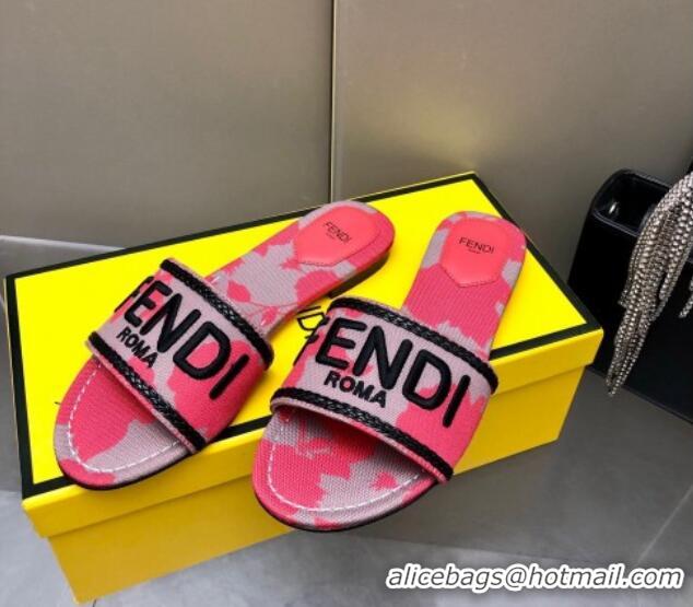 Classic Hot Fendi Canvas Flat Slide Sandals Pink 804099