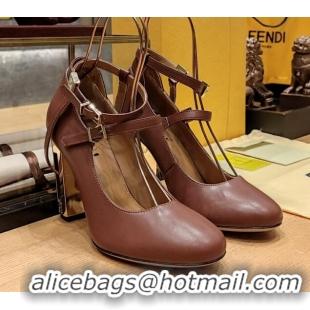 Best Quality Fendi Delfina High-heeled Pumps in Brown Calfskin 105mm Heel 381803