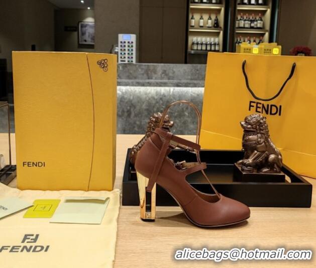 Best Quality Fendi Delfina High-heeled Pumps in Brown Calfskin 105mm Heel 381803