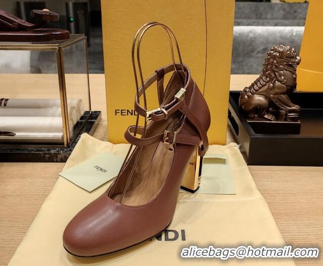 Best Quality Fendi Delfina High-heeled Pumps in Brown Calfskin 105mm Heel 381803