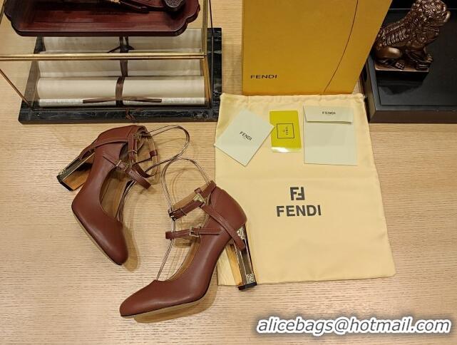 Best Quality Fendi Delfina High-heeled Pumps in Brown Calfskin 105mm Heel 381803