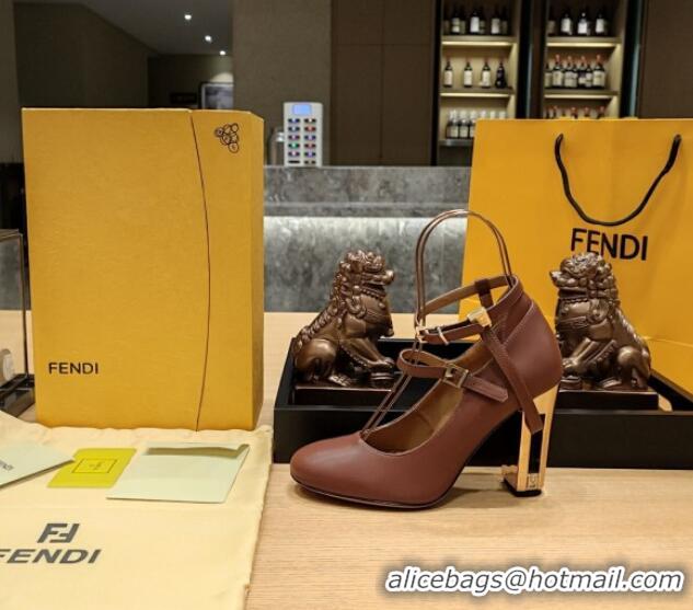 Best Quality Fendi Delfina High-heeled Pumps in Brown Calfskin 105mm Heel 381803