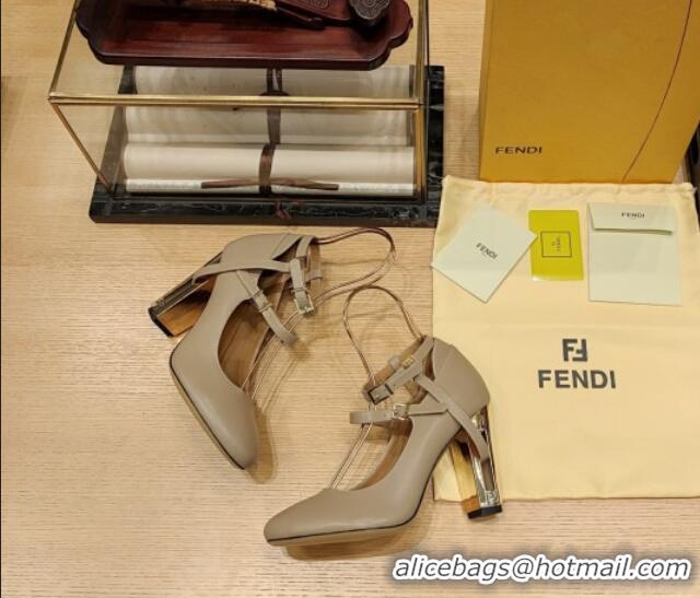 Crafted Fendi Delfina High-heeled Pumps in Grey Calfskin 105mm Heel 381804