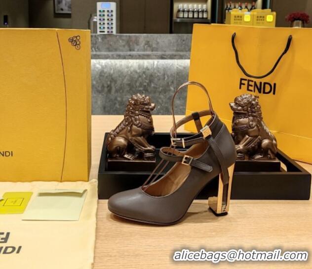 Perfect Fendi Delfina High-heeled Pumps in Deep Grey Calfskin 105mm Heel 381805