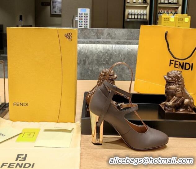 Perfect Fendi Delfina High-heeled Pumps in Deep Grey Calfskin 105mm Heel 381805