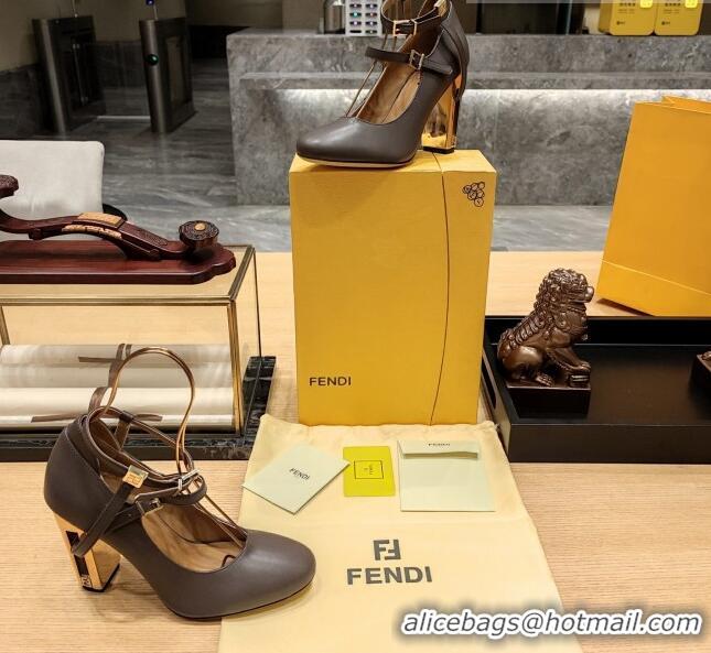 Perfect Fendi Delfina High-heeled Pumps in Deep Grey Calfskin 105mm Heel 381805