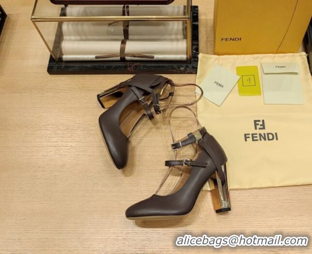 Perfect Fendi Delfina High-heeled Pumps in Deep Grey Calfskin 105mm Heel 381805