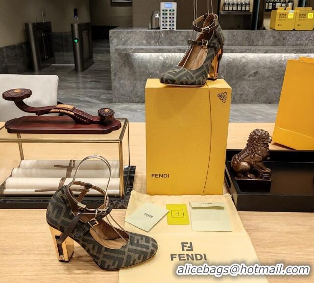 Best Price Fendi Delfina High-heeled Pumps in Brown FF Fabric 381806