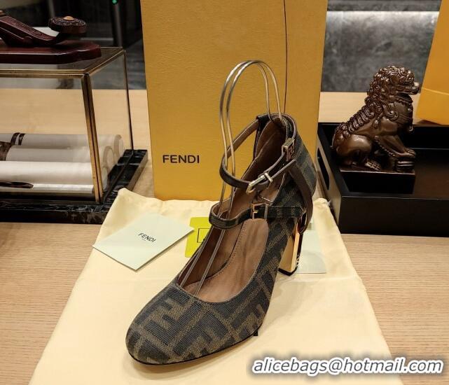 Best Price Fendi Delfina High-heeled Pumps in Brown FF Fabric 381806