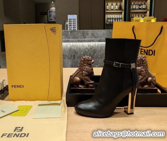 Low Price Fendi Delfina Short Boots in Black Calfskin 105mm Heel 381808