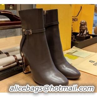 Unique Style Fendi Delfina Short Boots in Deep Grey Calfskin 105mm Heel 381807