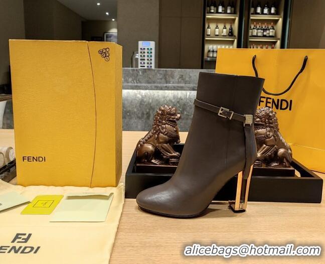 Unique Style Fendi Delfina Short Boots in Deep Grey Calfskin 105mm Heel 381807