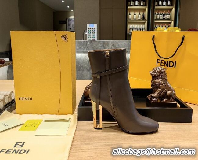 Unique Style Fendi Delfina Short Boots in Deep Grey Calfskin 105mm Heel 381807