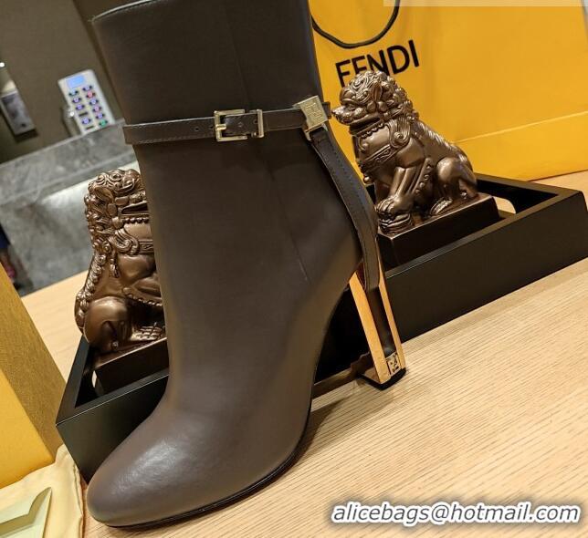 Unique Style Fendi Delfina Short Boots in Deep Grey Calfskin 105mm Heel 381807