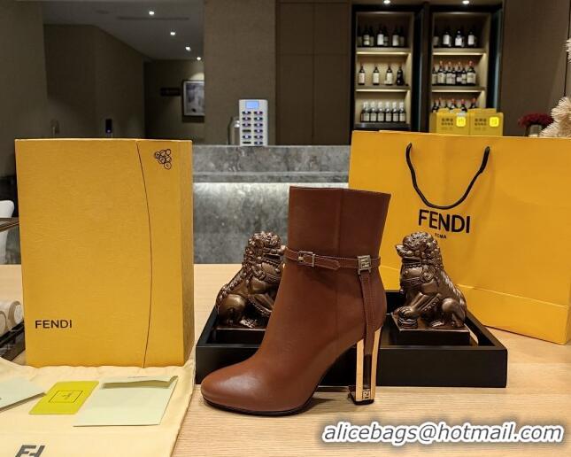 Purchase Fendi Delfina Short Boots in Brown Calfskin 105mm Heel 2381809