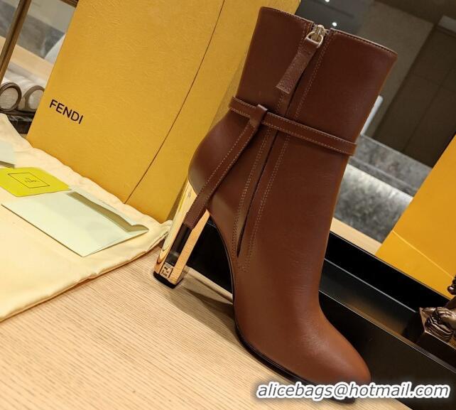 Purchase Fendi Delfina Short Boots in Brown Calfskin 105mm Heel 2381809