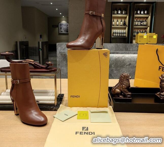 Purchase Fendi Delfina Short Boots in Brown Calfskin 105mm Heel 2381809