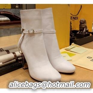 Charming Fendi Delfina Short Boots in White Calfskin 105mm Heel 381811