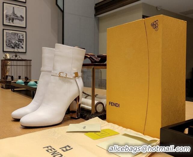 Charming Fendi Delfina Short Boots in White Calfskin 105mm Heel 381811