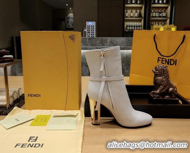 Charming Fendi Delfina Short Boots in White Calfskin 105mm Heel 381811