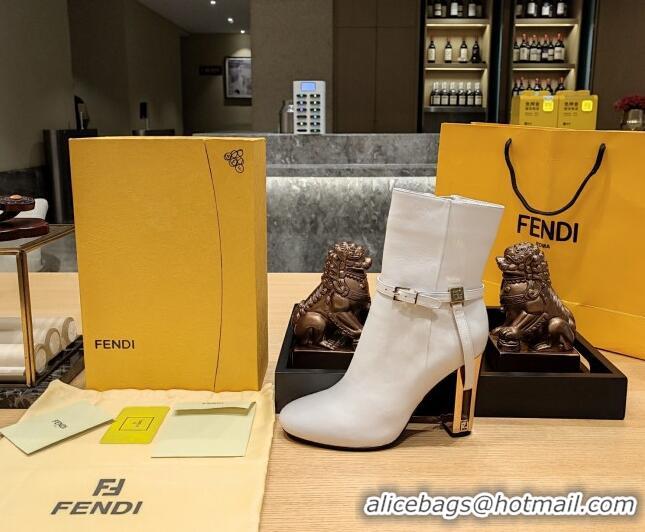 Charming Fendi Delfina Short Boots in White Calfskin 105mm Heel 381811