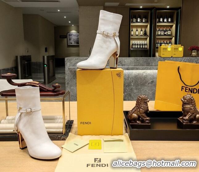 Charming Fendi Delfina Short Boots in White Calfskin 105mm Heel 381811