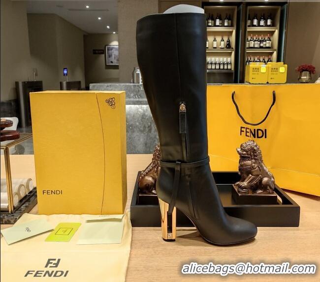 Elegant Fendi Delfina High Boots in Black Calfskin 105mm Heel 381812