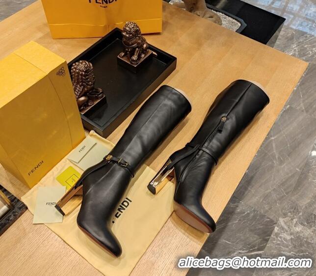 Elegant Fendi Delfina High Boots in Black Calfskin 105mm Heel 381812