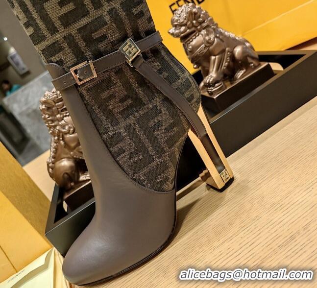 Top Grade Fendi Delfina High Boots in FF Fabric and Calfskin 105mm Heel 381813