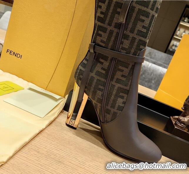 Top Grade Fendi Delfina High Boots in FF Fabric and Calfskin 105mm Heel 381813