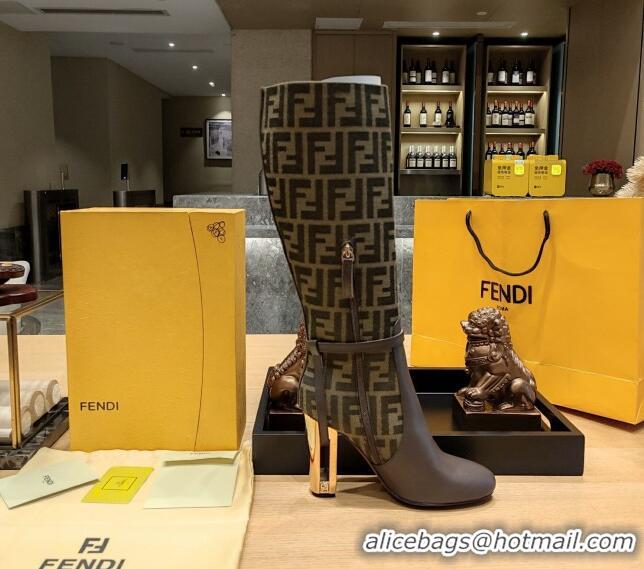 Top Grade Fendi Delfina High Boots in FF Fabric and Calfskin 105mm Heel 381813