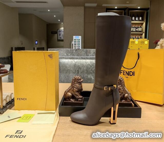 Durable Fendi Delfina High Boots in Deep Grey Calfskin 105mm Heel 381815