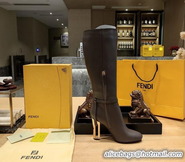 Durable Fendi Delfina High Boots in Deep Grey Calfskin 105mm Heel 381815