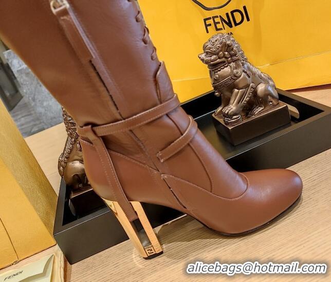 Trendy Design Fendi Delfina High-heeled Over-the-knee Boots in Brown Calfskin 105mm Heel 381817