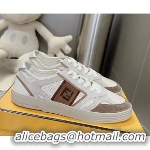 Good Looking Fendi Step Leather Low-top Sneakers White/Brown 831044