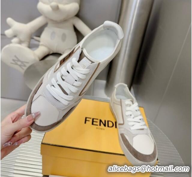 Good Looking Fendi Step Leather Low-top Sneakers White/Brown 831044