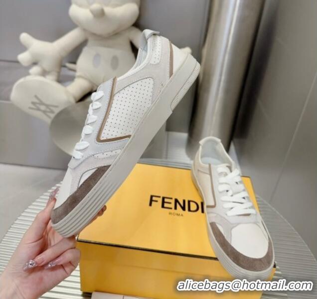 Good Looking Fendi Step Leather Low-top Sneakers White/Brown 831044