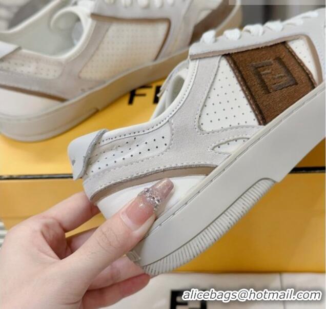 Good Looking Fendi Step Leather Low-top Sneakers White/Brown 831044